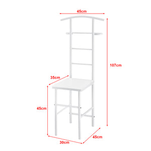 Servomuto con Seduta Omino Appendiabiti in Metallo Indossatore da Camera Porta Abiti Posa Oggetti - Bianco