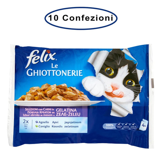 Purina felix le ghiottonerie umido gatto coniglio & agnello 10 confezioni da 4 buste da 100 grammi