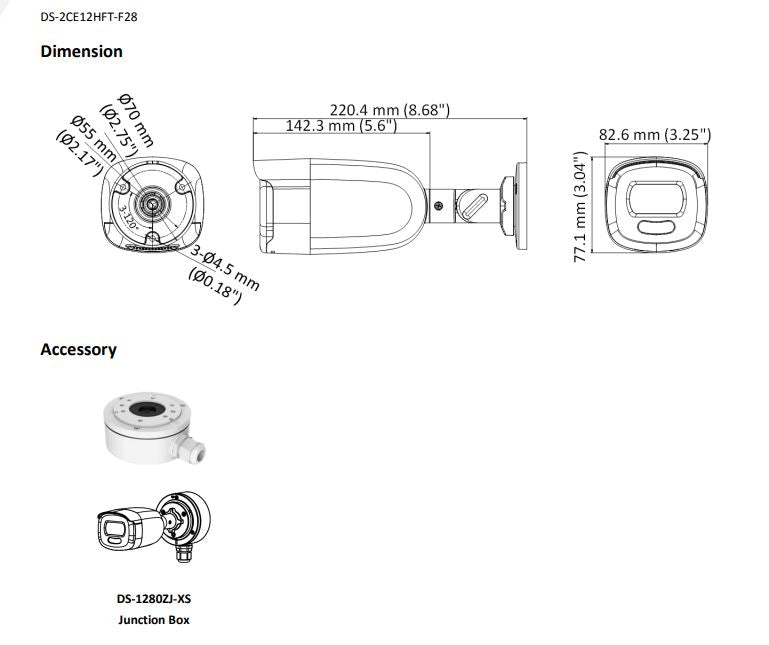 Hikvision DS-2CE12HFT-F Telecamera Videosorveglianza ColorVu Bullet camera 5 Mpx ottica 2,8 mm Ir 40 m 4 in 1