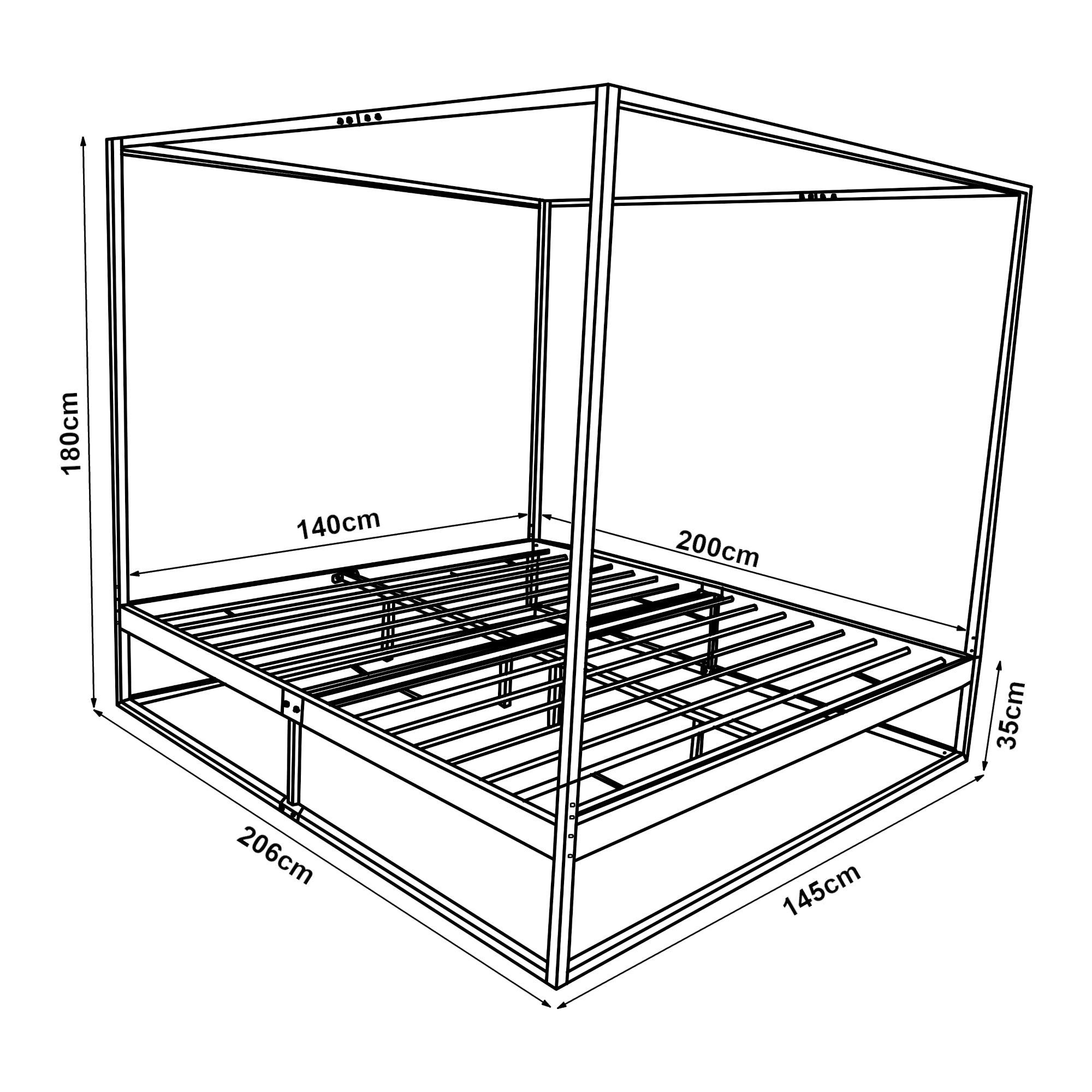 Letto a Baldacchino Kristianstad con Materasso 140 x 200 cm Metallo Nero [en.casa]