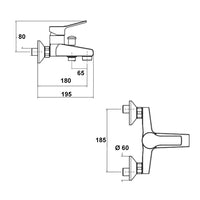 Miscelatore rubinetto bidet cromato + miscelatore rubinetto lavabo cromato + miscelatore esterno vasca con deviatore