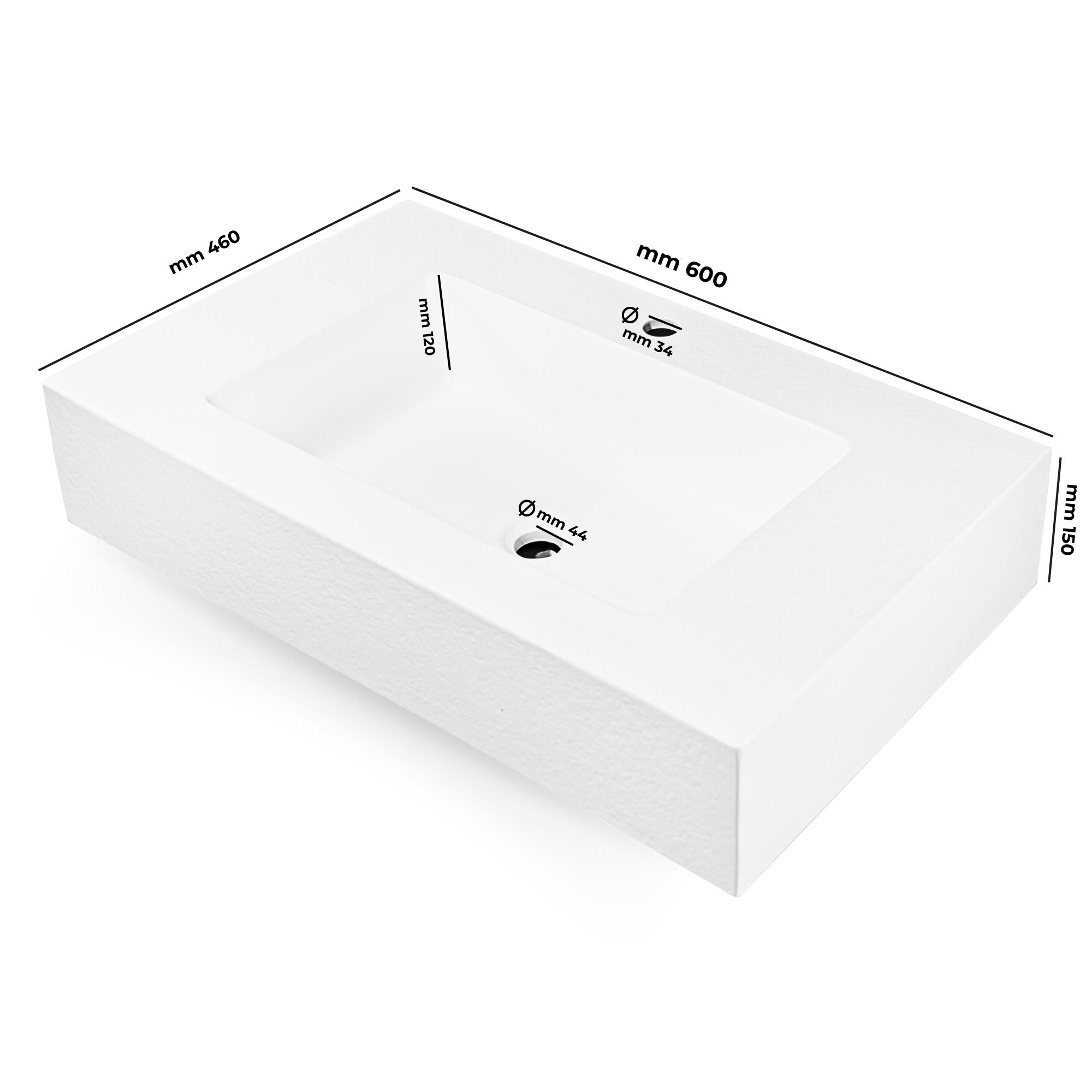 Ogomondo top lavabo sospeso in materiale marmo resina finitura asfalto *** misure 60x46x15 cm, tinta bianco, confezio...