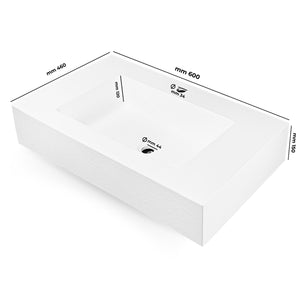 Ogomondo top lavabo sospeso in materiale marmo resina finitura asfalto *** misure 60x46x15 cm, tinta bianco, confezio...