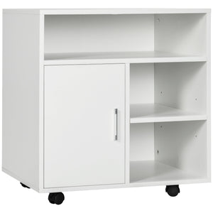 Mobiletto Porta Stampante con Ripiani Aperti e Armadietto 60x50x65.5cm in Legno Bianco