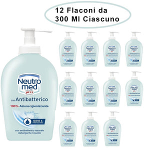 Neutromed detergente liquido mani con antibatterico naturale 12 flaconi da 300 ml ciascuno