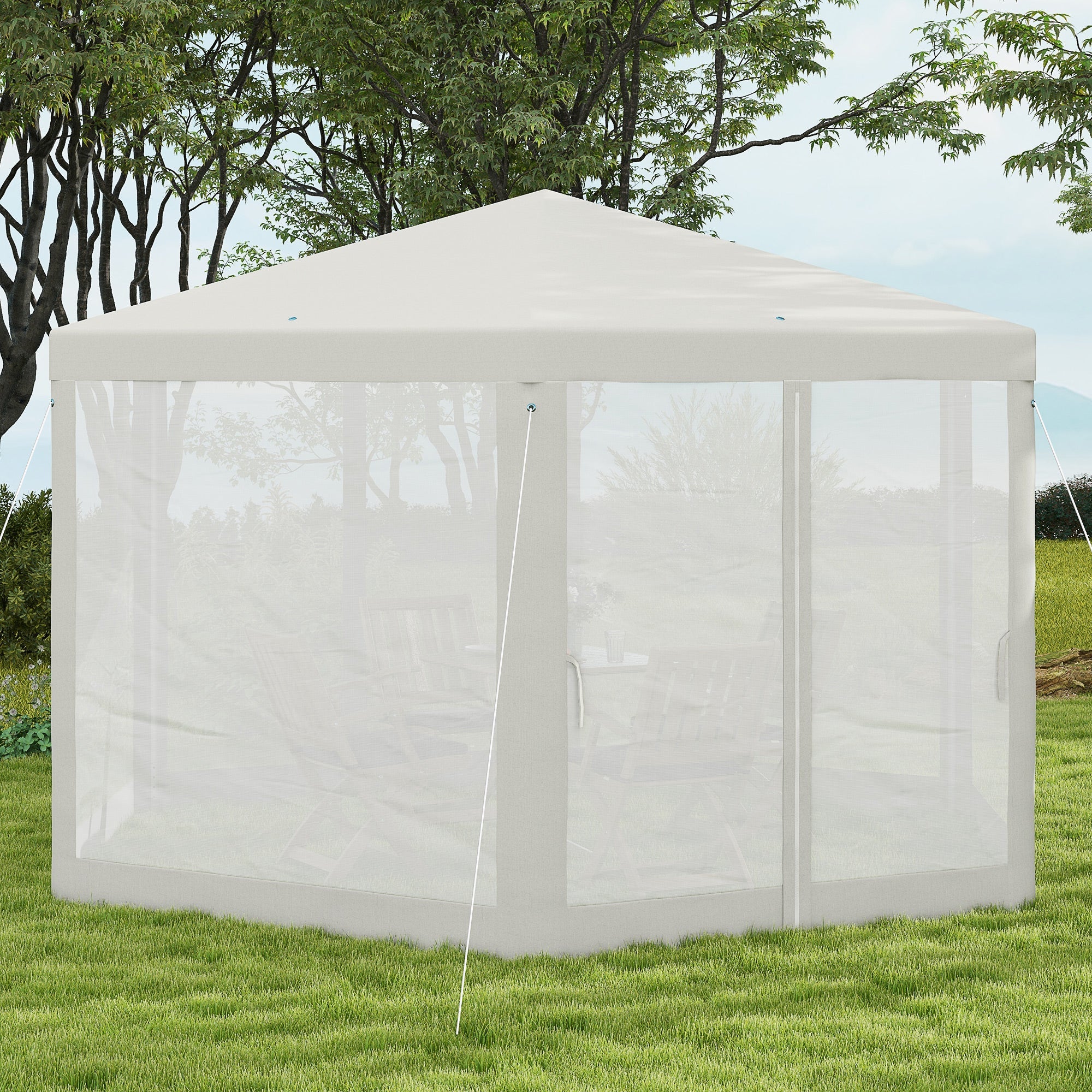 Gazebo da Giardino Esagonale con Doppio Ingresso 3.94x3.94x2.5 m in Metallo e Poliestere Crema