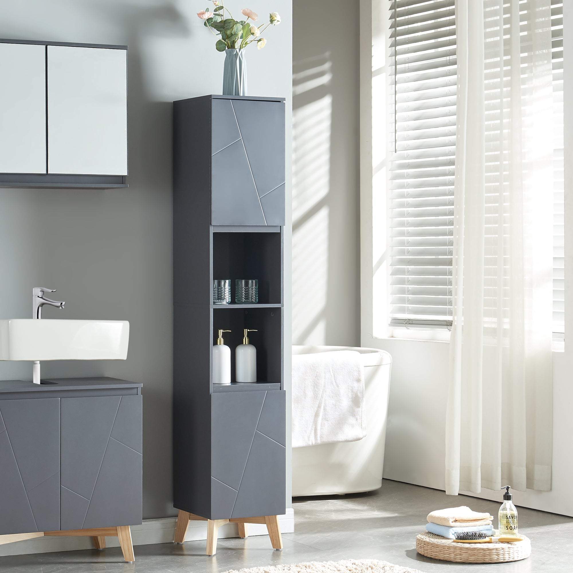 Mobile a Colonna Overath per Bagno - Grigio [en.casa]