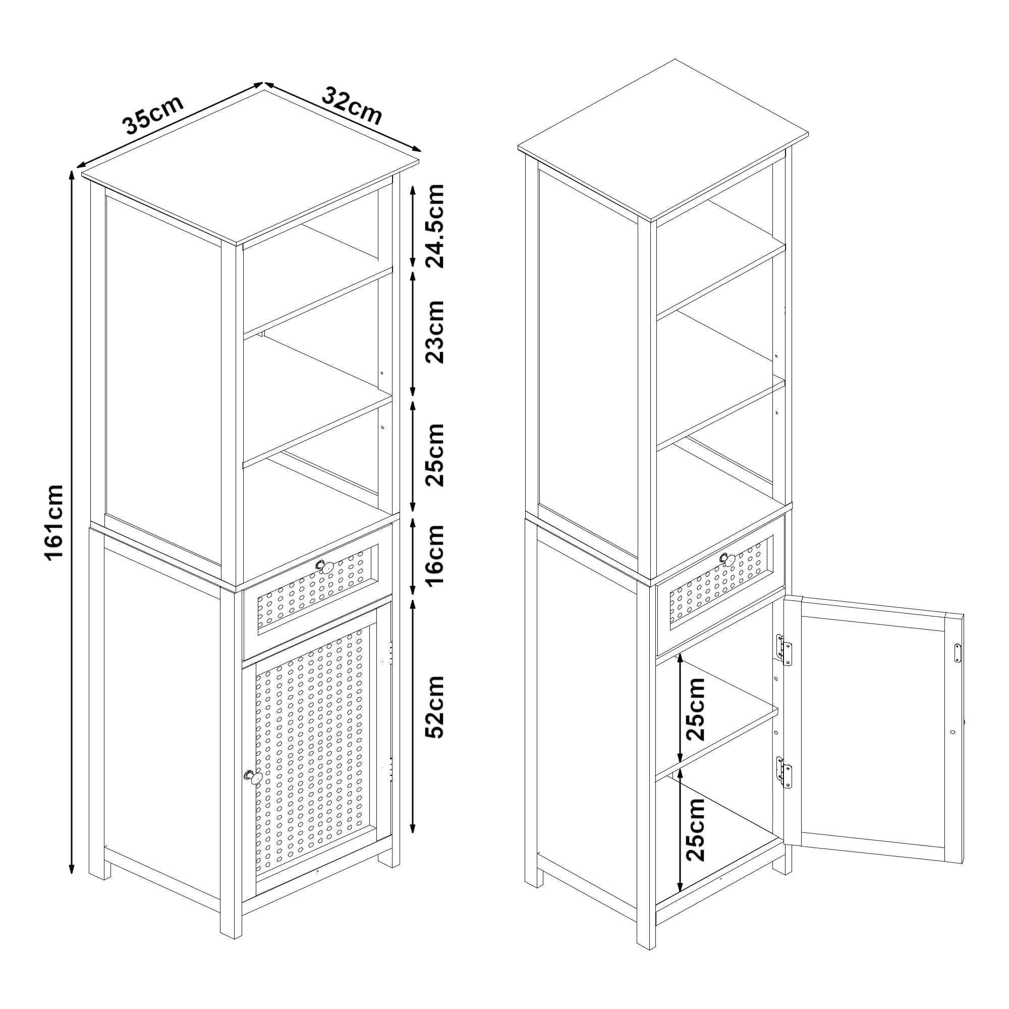 Mobile a Colonna Karlsà¸y per Bagno 161 x 35 x 32 cm Bianco [en.casa]