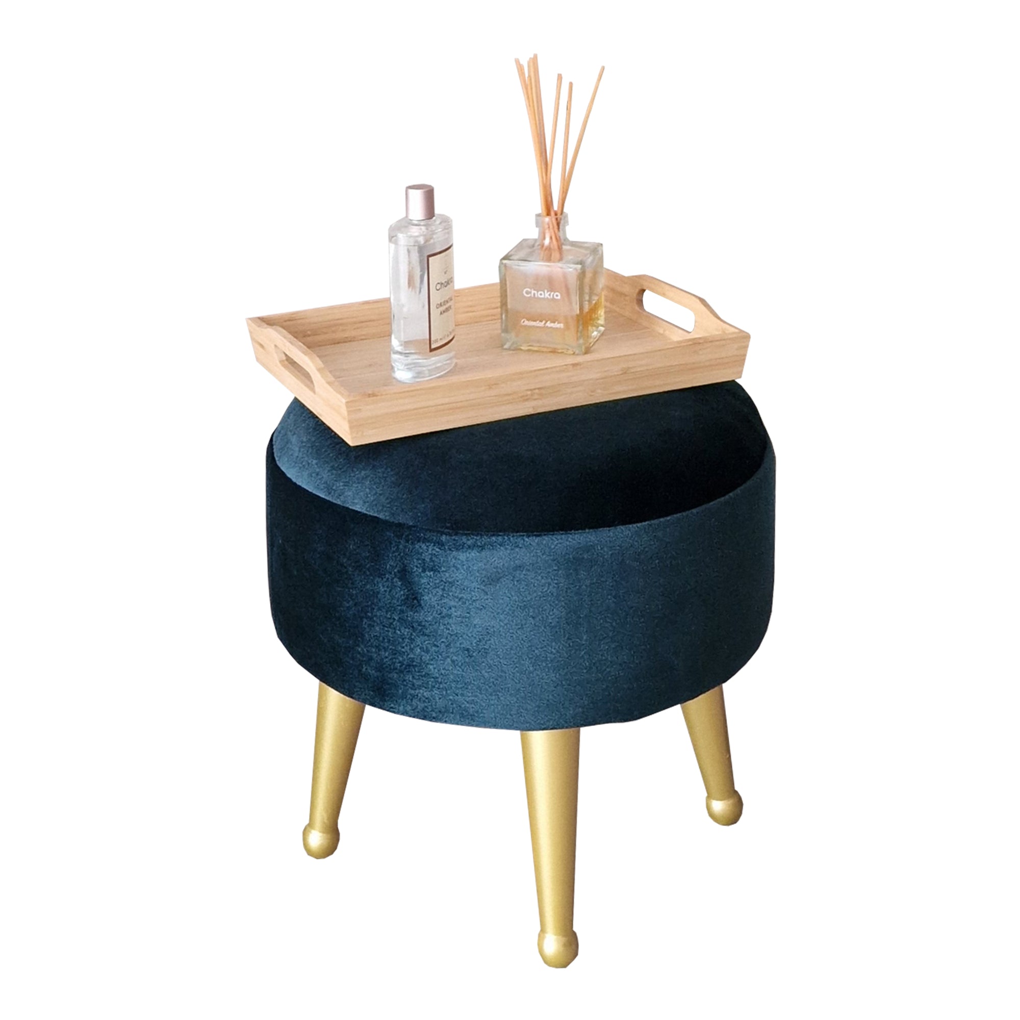 Sgabello Basso Laholm Pouf Rotondo ⌀40 cm Effetto Velluto Blu [en.casa]