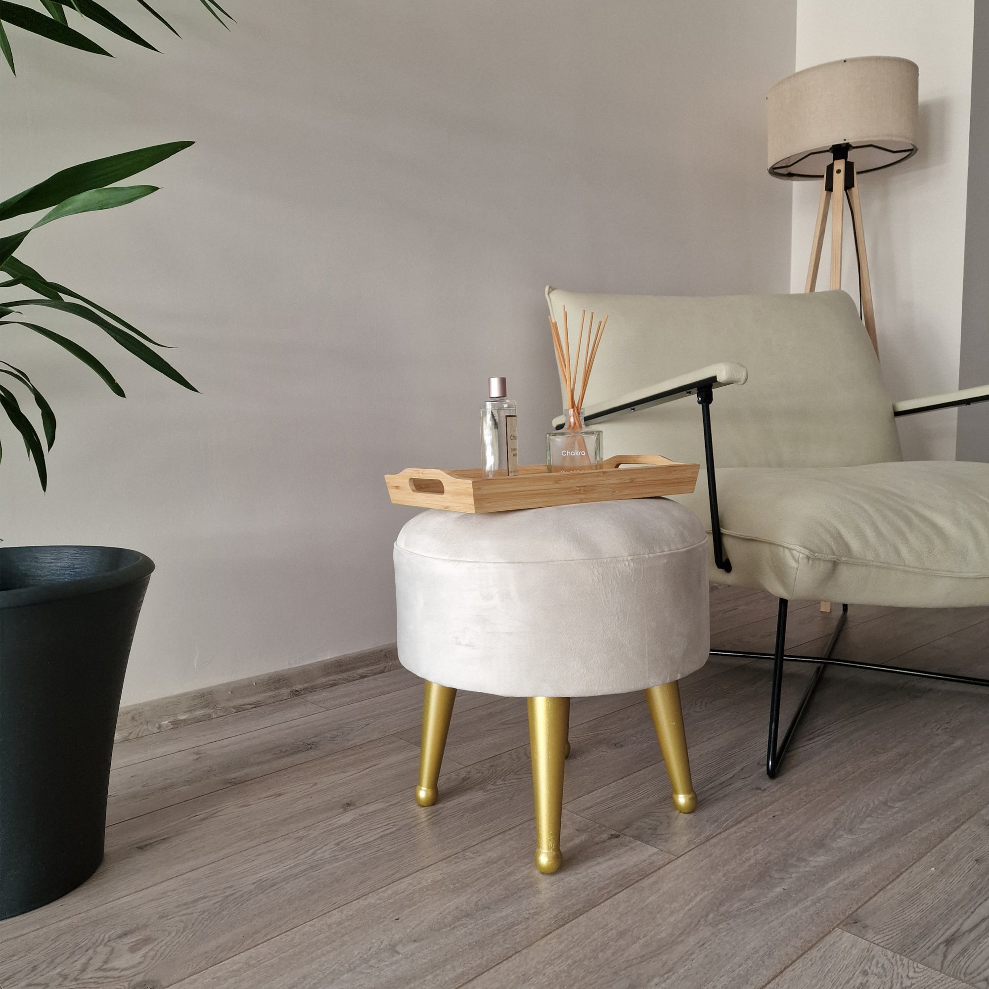 Sgabello Basso Laholm Pouf Rotondo ⌀40 cm Effetto Velluto Bianco [en.casa]