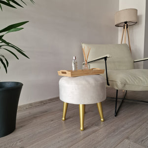 Sgabello Basso Laholm Pouf Rotondo ⌀40 cm Effetto Velluto Bianco [en.casa]