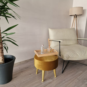 Sgabello Basso Laholm Pouf Rotondo ⌀40 cm Effetto Velluto Giallo [en.casa]