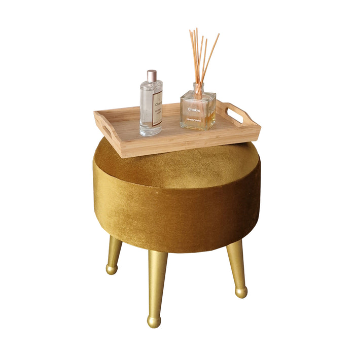 Sgabello Basso Laholm Pouf Rotondo ⌀40 cm Effetto Velluto Giallo [en.casa]