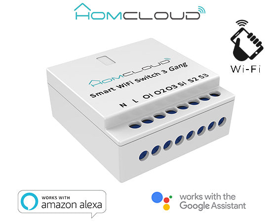 Homcloud SM3 Interruttore Wi-Fi intelligente 3 canali da incasso, comandabile da Smartphone e Vocalmente, controllo da APP, Alexa o Google