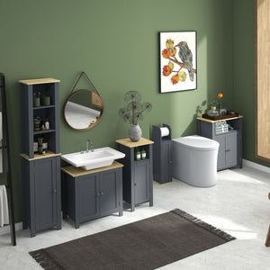 Mobile a Colonna per Bagno 1 Anta 3 Ripiani 34x23x165 cm in MDF e Legno Truciolare Grigio