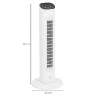 Ventilatore a Colonna con Telecomando e 3 Velocità Ø30x78 cm Oscillazione e Modalità Notte in ABS Bianco