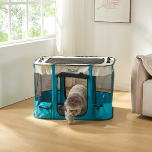 Kennel Pieghevole Mörbylånga Rifugio Portatile per Cani e Gatti 80 x 60 x 55 cm Blu / Beige [en.casa]