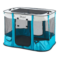 Kennel Pieghevole Mörbylånga Rifugio Portatile per Cani e Gatti 80 x 60 x 55 cm Blu / Beige [en.casa]