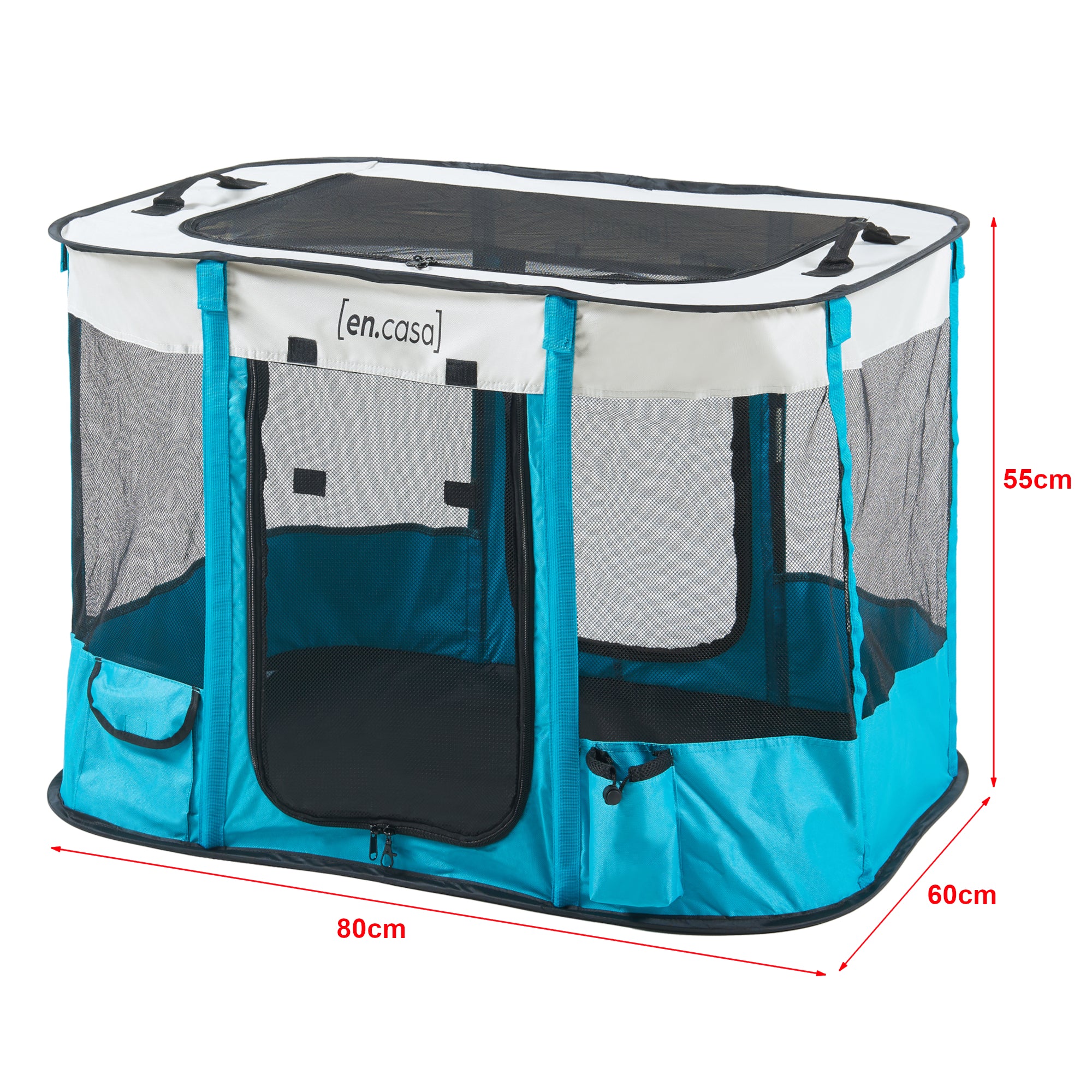 Kennel Pieghevole Mörbylånga Rifugio Portatile per Cani e Gatti 80 x 60 x 55 cm Blu / Beige [en.casa]