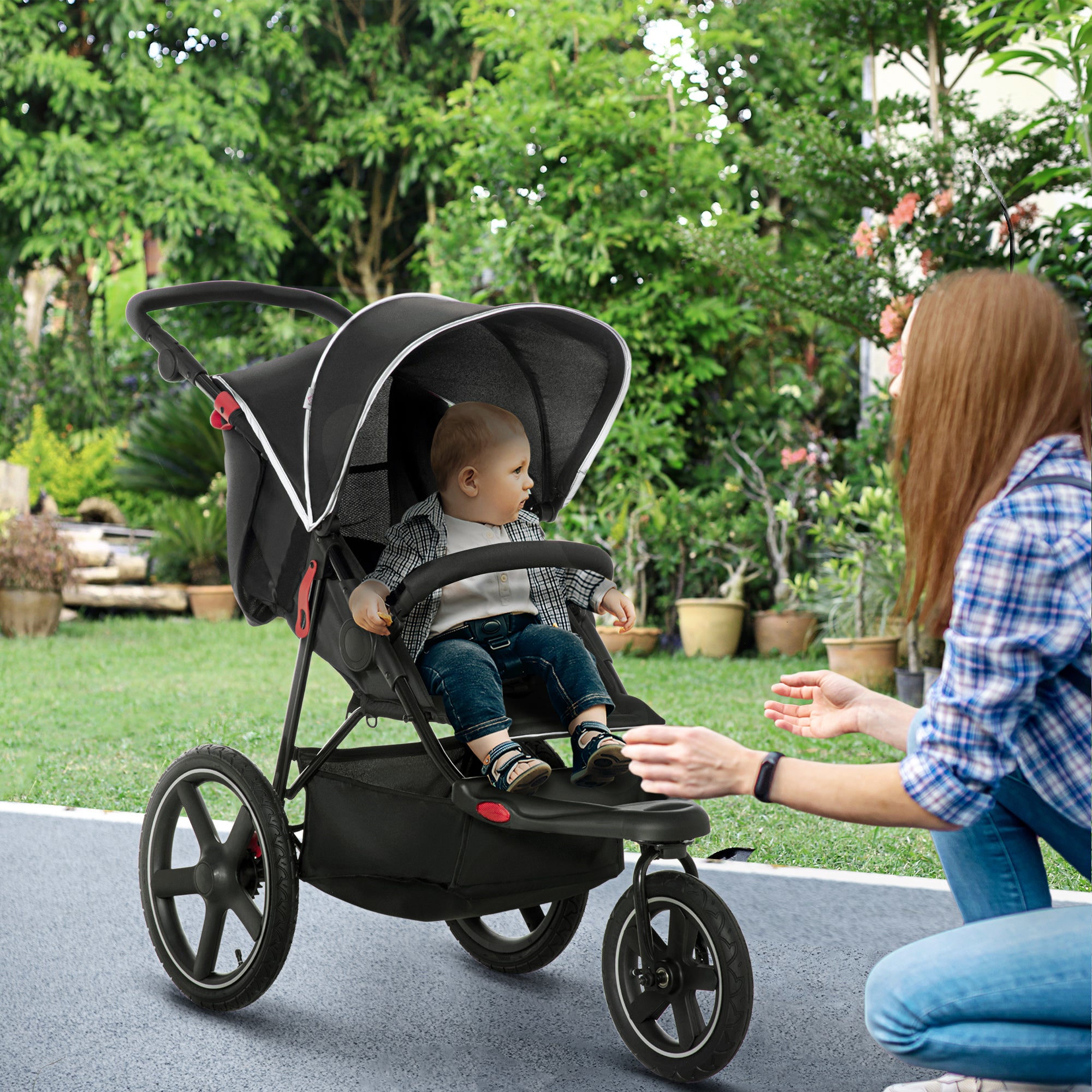 Passeggino Leggero per Bambini Pieghevole 128x58x106 cm con Tettuccio in Metallo e Tessuto Oxford Nero