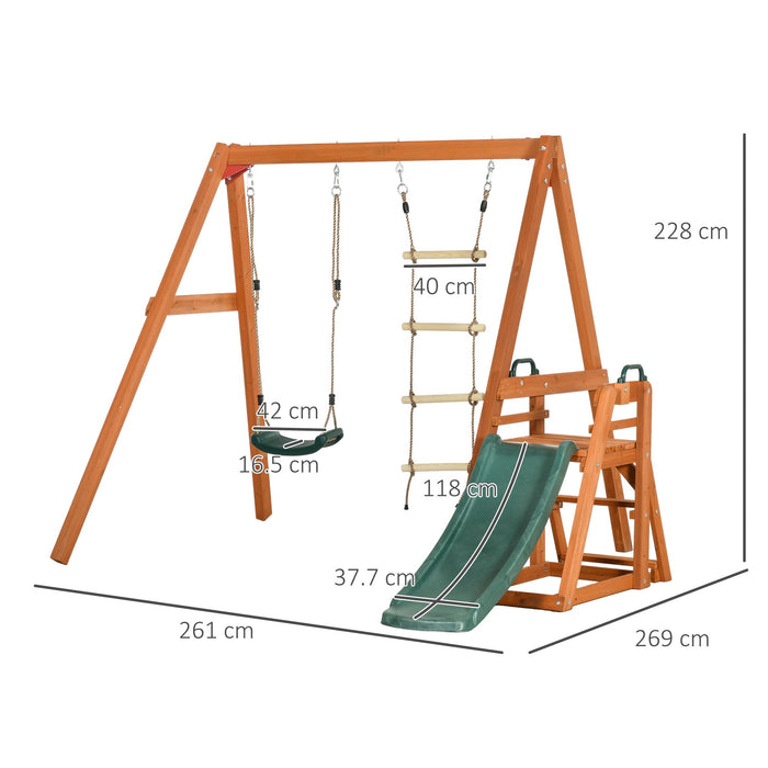 Set con Scivolo Altalena da Giardino e Scaletta a Corda per Bambini 261x269x228 cm in Legno