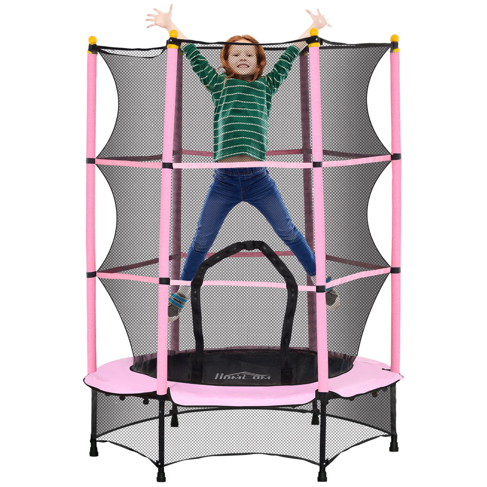 Trampolino Elastico per Bambini da 3 Anni Ø140 cm con Rete di Protezione Rosa e Nero