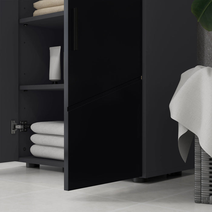 Mobiletto Bagno 2 Ante 3 Ripiani 60x30x82 cm in Legno Nero