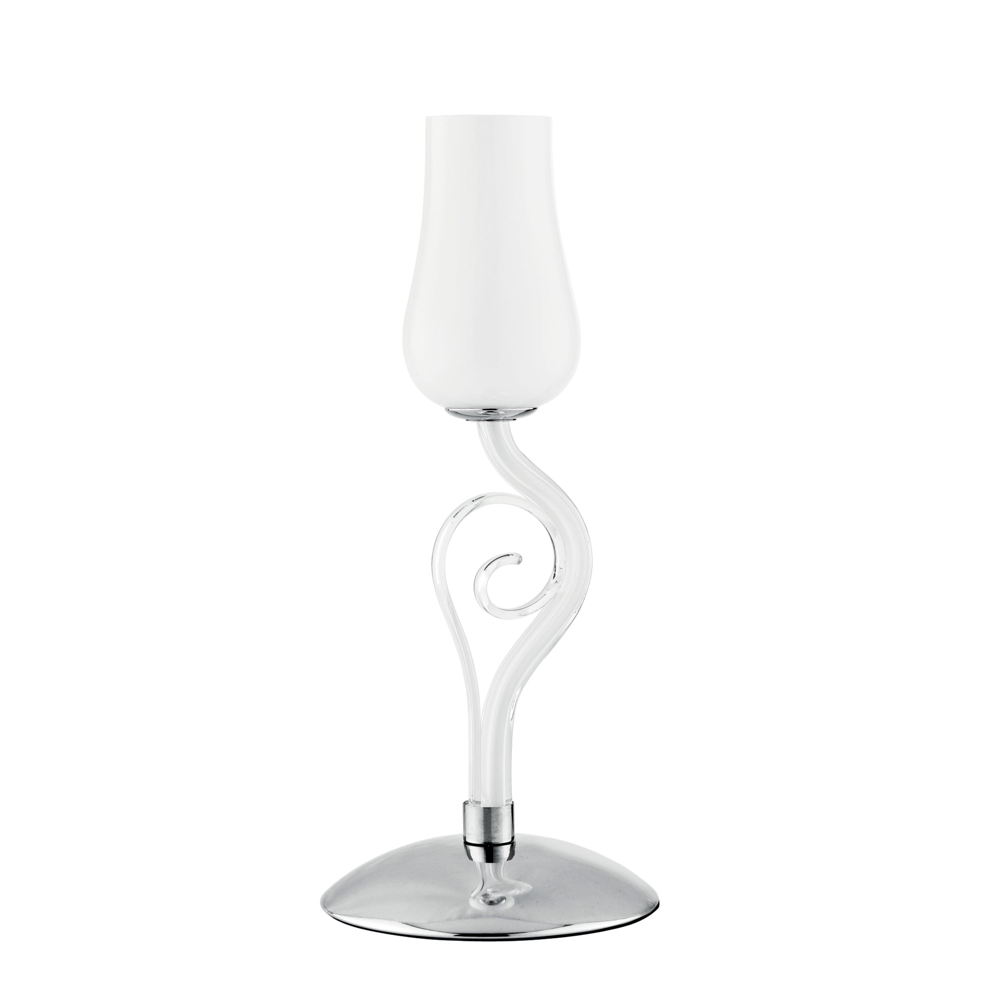 Lampada da tavolo ANGEL in vetro bianco con dettagli cromati e trasparenti 43x18 cm.