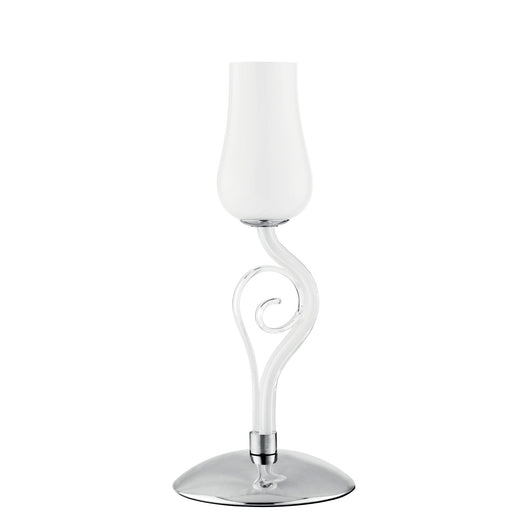 Lampada da tavolo ANGEL in vetro bianco con dettagli cromati e trasparenti 43x18 cm.