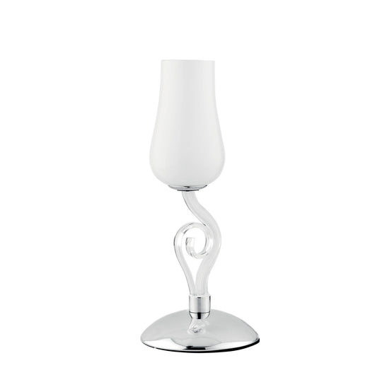 Lampada da tavolo ANGEL in vetro bianco con dettagli cromati e trasparenti 34x15 cm.