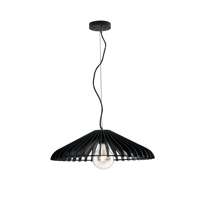 Lampadario a sospensione CALDER in legno nero con cavo in tessuto 30 cm.