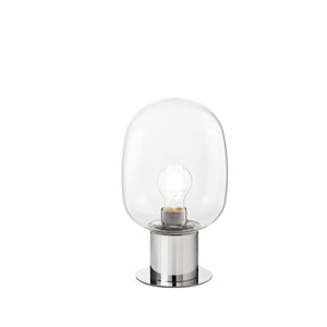 Lampada da tavolo FELLINI in metallo cromato con diffusore in vetro 18 cm.