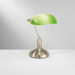 Lampada da tavolo MARSHALL in metallo bronzo con diffusore in vetro verde