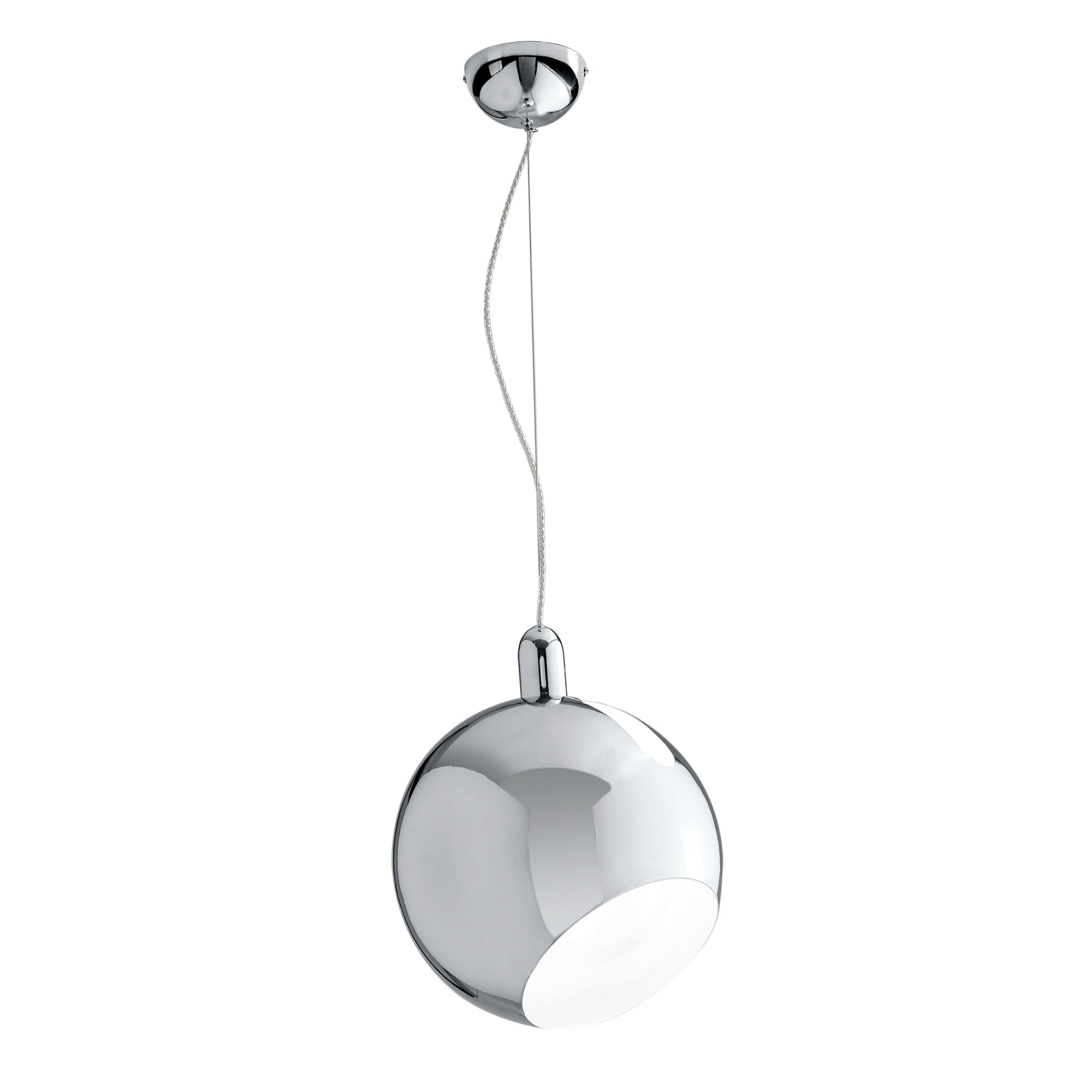 Sospensione NARCISO in metallo cromo specchiato con sfera orientabile 30 cm.