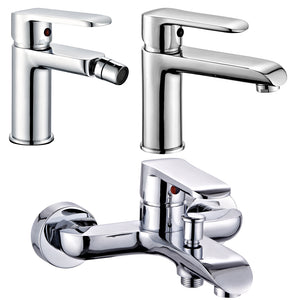 Miscelatore rubinetto bidet cromato + miscelatore rubinetto lavabo cromato + miscelatore esterno vasca con deviatore