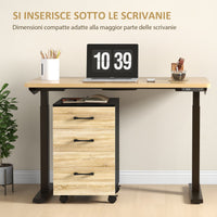 Cassettiera Ufficio con 3 Cassetti e Ruote 40x42x65 cm in Truciolato Rovere e Nero