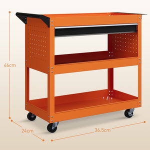 Carrello Porta Attrezzi con Manico Laterale 3 Ripiani e Cassetto 82x35x76 cm in Acciaio Arancione