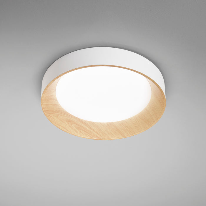 Plafoniera LED ARKA in metallo bianco e cornice effetto legno 36W con interruttore CCT 50 cm. 