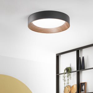 Plafoniera LED ARKA in metallo nero e cornice effetto legno 36W con interruttore CCT 50 cm.