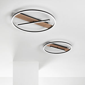 Plafoniera LED AZIMUTH in legno e metallo nero 36W con interruttore CCT 50 cm.