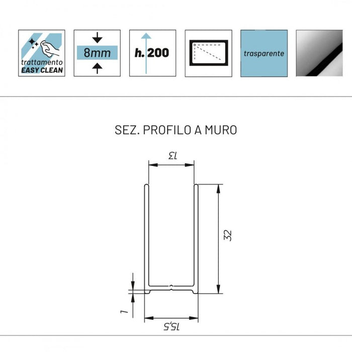 Parete doccia walk in gardenia cristallo trasparente 8 millimetri chrome *** misure 97-99xh200 cm, confezione 1