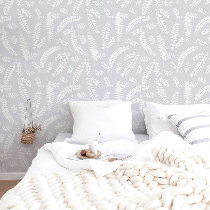 Carta da parati adesiva Foliage in vinile grigio cenere- 1 rotolo 50x300 cm-Decochic