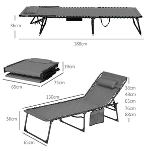 Set 2 Lettini Prendisole da Giardino 65x188x36 cm in Acciaio e Poliestere Grigio e Nero