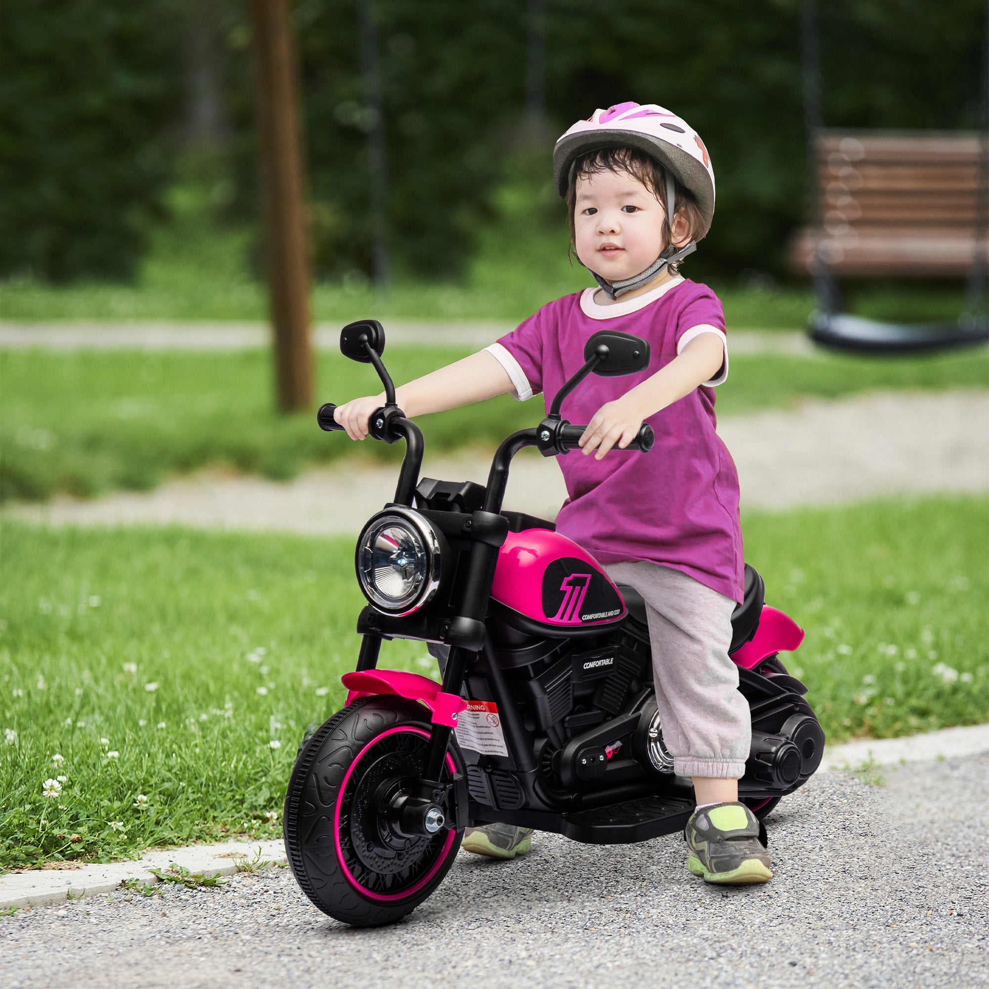 Moto Elettrica per Bambini 6V con Rotelle Rosa e Nero