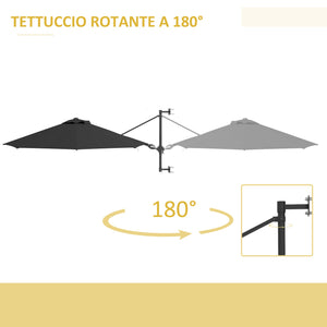 Ombrellone da Giardino da Parete Ø2,92x1,23 m Girevole a 180° con Manovella e 8 Stecche Grigio