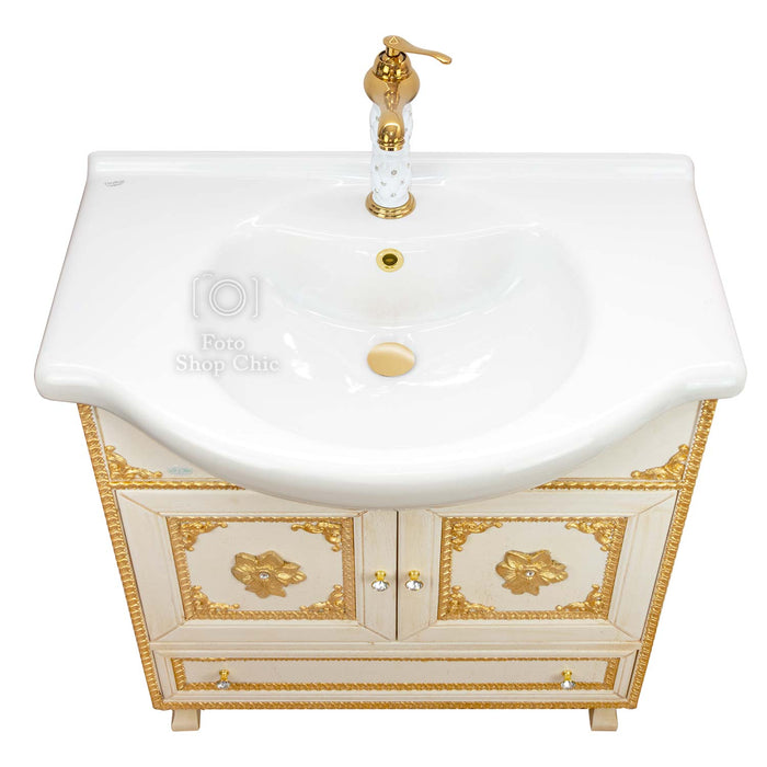 Mobile bagno barocco in oro foglia e swarovski - 65 cm