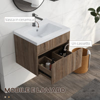 Mobile Lavabo 1 Cassetto 60x45,5x45 cm in Truciolato e Ceramica Marrone Chiaro