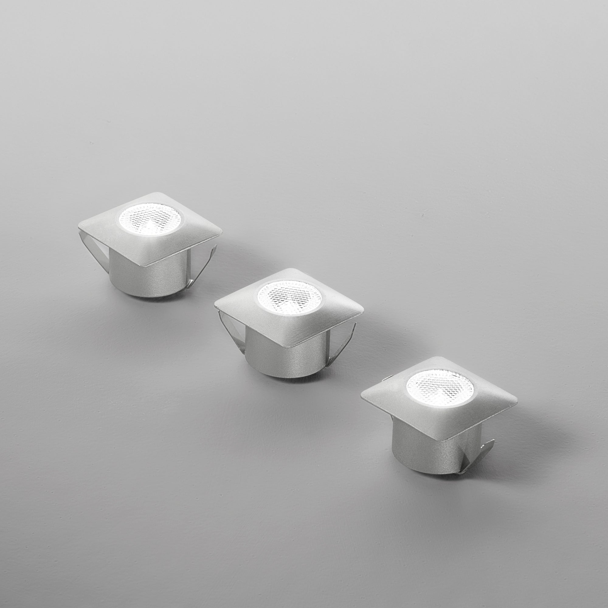 Kit 3 incassi LED ASSO 1W quadrati in alluminio argentato con accessori