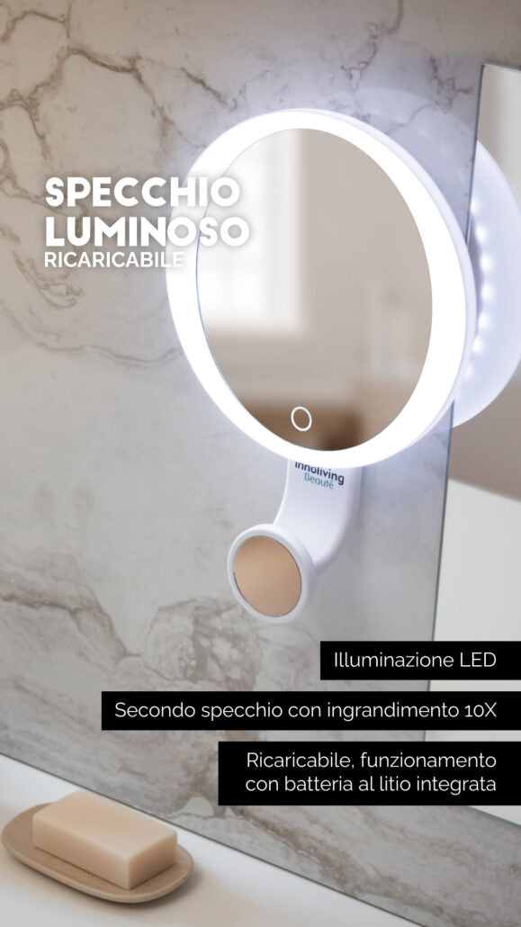 Specchio Luminoso 1X-10X Con Ventose Ricaricabile Innoliving INN-806