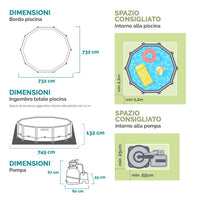 Piscina da giardino rotonda 732x732x132 cm, con pompa e scaletta incluse